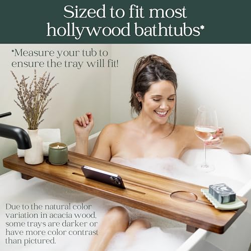 Premium Nature Shed Bathtub Tray for Freestanding Bath | Large & Thick 35¡± Acacia Wood Luxury Bath Tray for Tub | Anti-Tip, Non-Toxic, Adjustable Bathtub Trays for Tub with Bathroom Accessories Holder