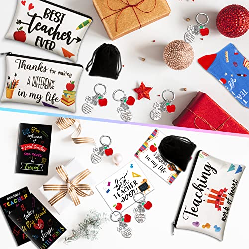 Eaasty 36 Sets Teacher Appreciation Gifts Bulk Makeup Pouch Cosmetic Pencil Bag Keychains Inspirational Notebooks Cards and Socks for Teacher Appreciation Graduation Gifts