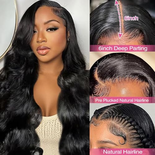 13x6 Lace Front Wigs Human Hair Pre Plucked 180 Density Body Wave HD Lace Front Wigs Natural Color Glueless Hair wig for Women 28 Inch