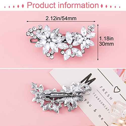 PAGOW Crystal Flower Bridal Hair Clips, 4Pcs Silver, Elegant Hair Accessories for Women, Girls, Brides, Wedding, Party
