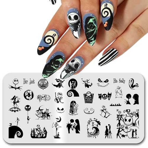 Halloween Nail Stamping Plate, Nightmare Before Christmas Theme, Stamping Kit with Ghosts and Holiday Designs Halloween Holiday Nail Stamping Plate Nail Stamper for Women Girls DIY Salon