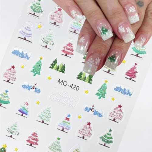 6Sheets Christmas Nail Art Stickers 3D Self Adhesive Nail Decals Pink Christmas Tree Holly Snowflake Christmas Wreath Designs New Year Xmas Holiday Nail Supplies for Women DIY Manicure Decoration
