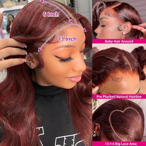 13x6 Reddish Brown Lace Front Wigs Human Hair HD Lace Front Wigs 180 Density Body Wave Frontal Wigs Human Hair with Baby Hair Colored Glueless Wigs 16 Inch