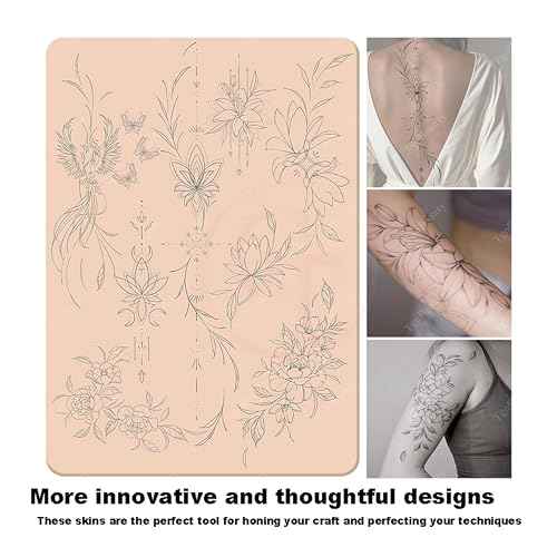 FeteBeauty 3pcs Pink Tiny Tattoo Practice Skin with Design Silicone Double Side Printing Mini Tattoo Practice Pad with Light Gray Outline for Tattoo Practice (3pcs)