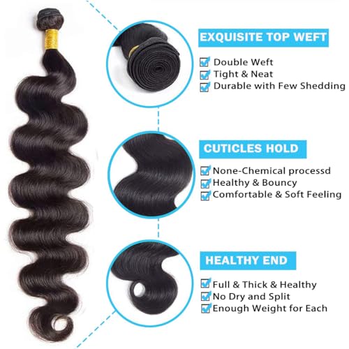 Cirvty 32 Inch Body Wave Bundle Human Hair 1 Bundles Body Wave Bundles 100% Unprocessed Brazilian Virgin Hair Bundles Double Weft Weave Bundles Human Hair Natural Black Color
