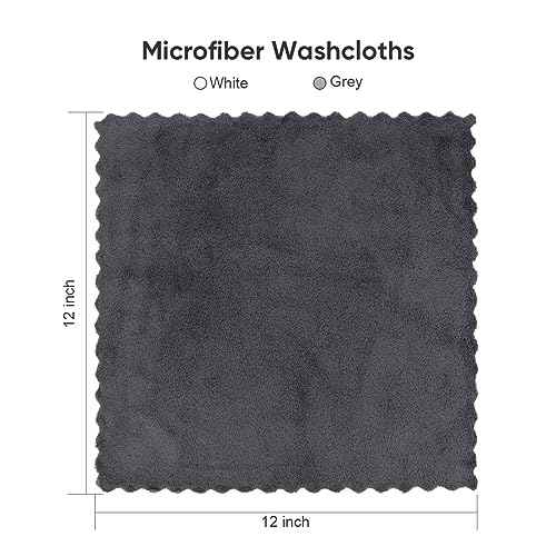 Orighty Ultra Soft Washcloths 12 Pack, Premium Microfiber Towel Sets 12x12 inches, Absorbent and Quick Drying Coral Velvet Washcloth, Multi-Purpose Wash Cloths for Bathroom, Hotel, and Gym (Grey)