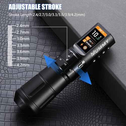 Mummy Scepter Tattoo Machine Pen with Adjustable 7 Strokes 2.4,2.7,3.0,3.3,3.6,3.9,4.2mm 1800mAh(Single Machine)