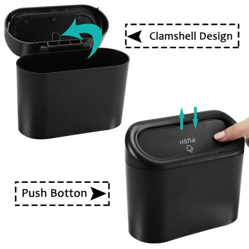 Accmor Car Trash Can, 2 Pack Mini Vehicle Dustbin with Lid, Leakproof Auto Garbage Accessories Organizer Bin with 60 Pcs Trash Bags for Car for Truck, Home, Office