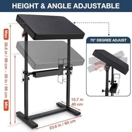 Udefineit XL Large Tattoo Arm Rest with Black PU Leather Pad, Adjustable Height & Angle Arm Rest Tattoos Supplies Storage Stand, Professional Tattoo Armrest with Four-corner Base Stability Strongly