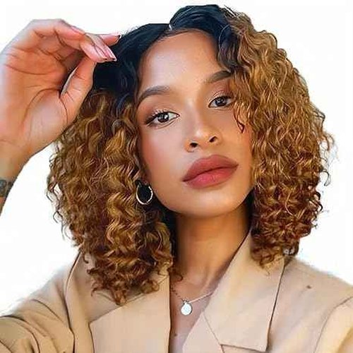 Rolisy 1B/30 Ombre Brown Bob Wig Human Hair 4x4 HD Lace Closure Wig 180% Density Glueless Water Wave Human Hair Bob Wig 12 Inch Short Curly Lace Frontal Wigs For Black Women
