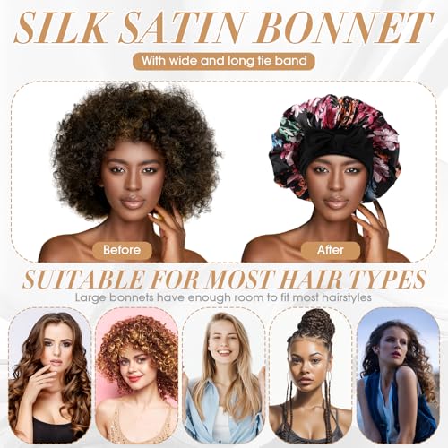 Geyoga 12 Pcs Sleep Bonnet Bulk Satin Bonnets for Sleeping Silk Hair Bonnet for Sleeping Women Large Silk Bonnets for Black Women with Elastic Band for Hair Care
