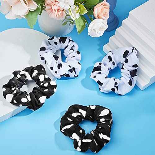 Xinnun 10 Pcs Cow Print Scrunchies Women Cloth Hair Ropes for Cow Party Favors Hair Ties Hairband for Birthday Goodie Bag Fillers Bachelorette Party Accessories(White, Black)
