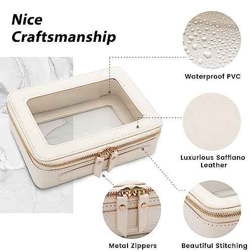 Aveniee Clear Makeup Bag Organizer, Travel Toiletry Bag Cosmetic Case for Women, Portable Make Up Skincare Pouch Car Organizer Bag with Zippers for Essentials,White