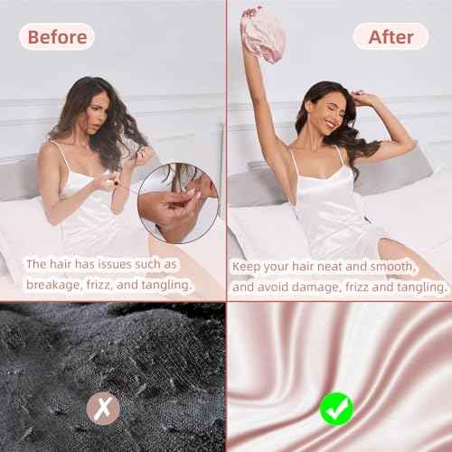 Adjustable Silk Satin Hair Bonnet for Sleeping Women, Double Layer, Silk Hair Wrap for Sleeping Women Men, Curly Natural Braid Straight Unisex - Pink