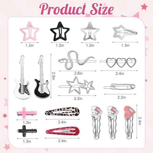 30 Pcs Y2K Hair Clips Set for Girls Women Kawaii Star, Retro Cross Guitar Leopard Print Non-Slip Barrettes Cute 2000s Hair Accessories for Kids