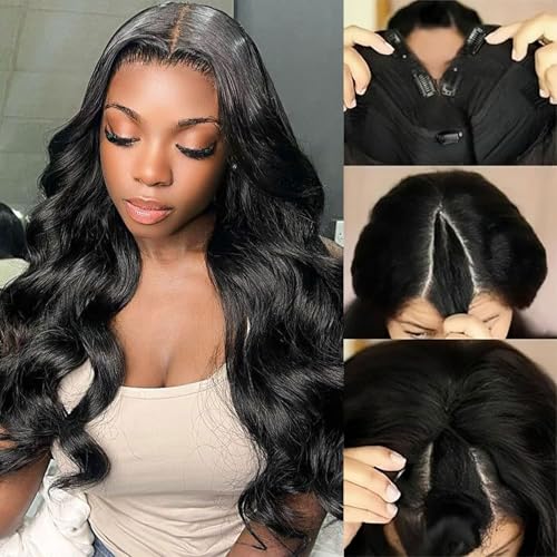 V Part Human Hair Wig Body Wave V Part Wig Human Hair for Black Women 18 Inch Glueless Wigs Clip Upgrade Natural Beginner Friendly Middle Part 200% Density