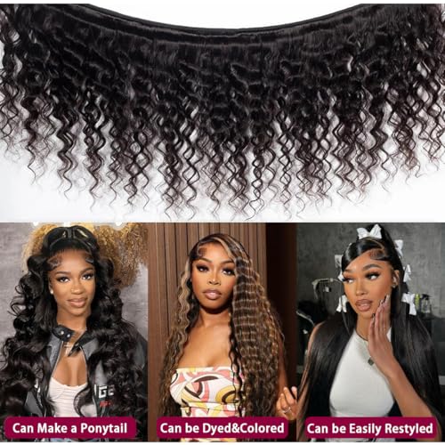 Loose Wave Human Hair Bundles with Closure(14 16 18+12 Inch,Free Part) Pre Plucked with Baby Hair 12A Unprocessed Loose Deep Wave Bundles with 4x4 Closure Human Hair