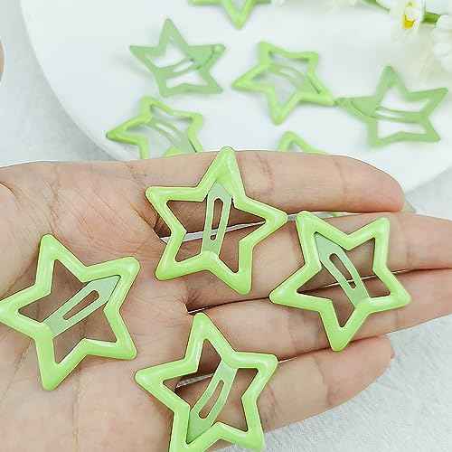 Star Hair Clips, Light Green, Small, Set of 10, Hair Accessories for Women and Girls, Y2K Fashion and Party, Non-slip Hollow Glitter Barrettes