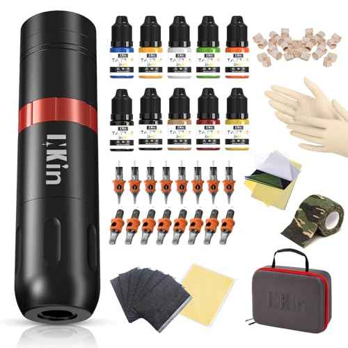 INKin Tattoo Gun Kit for Beginners Complete Set, Wireless Tattoo Machine with 3.5mm Stroke Length, 16Pcs Tattoo Needles Mixed and 10Pcs Tattoo Inks, Ideal Starter Set for Practice and Learning