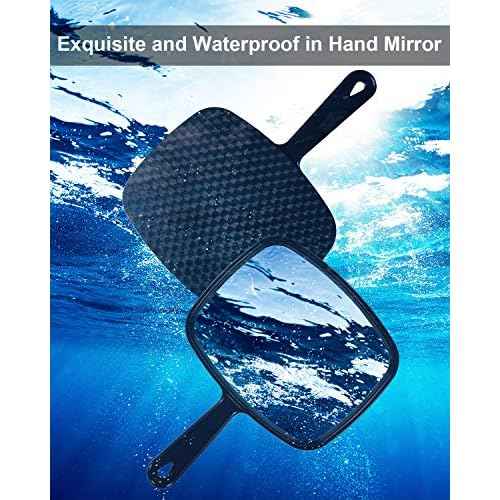 PROTECLE Large Hand Mirror, Salon Barber Hairdressing Handheld Mirror with Handle (Square Black 10.3"x7.4")