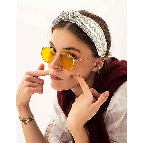 YISSION 2PCS Knotted Headbands for Women & Girls - Non Slip Wide Embroidery Boho Fashion Top Knot Headbands - Black & White Vintage Hair Accessories