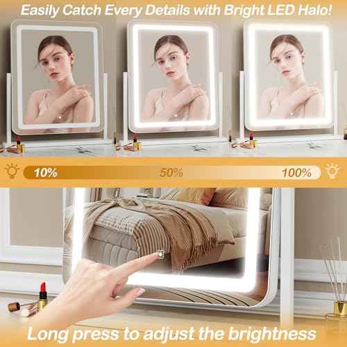 Makeup Vanity Mirror with Lights 15.2" Large LED Lighted Mirror, Hollywood Make Up Mirror with Lighting for Bedroom Tabletop, Smart Touch, 360¡Æ Rotation, (White)