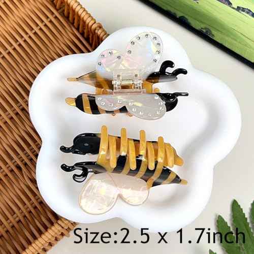 2pcs Cute Yellow Bee Hair Clips, Novelty Bumble Bee Claw Clips, Funny Acetate Bee Hair Accessories for Girls, 2.5 Inch Small Animal Hair Clips with Rhinestone Decoration