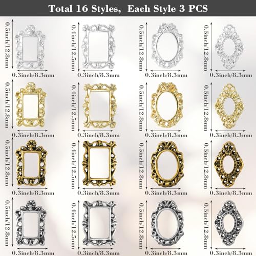 48pcs 3D Metal Nail Charms, Frame Gothic Nail Art Charms, Retro Gold Silver Nail Jewels Art Decoration for Women Girls Acrylic Nail DIY Craft Design Manicure Accessories