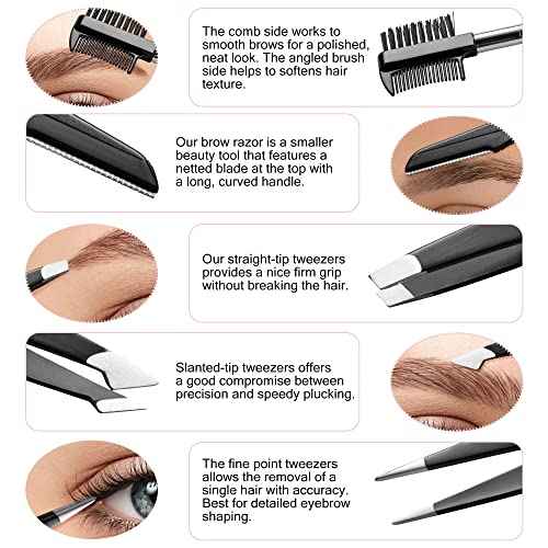 Eyebrow Trimmer 8-Pack - Eyebrow Tweezers Set - Eyebrow Shaping Kit for Women & Men With Razor, Brush With Comb, Pencil, and Scissors in Padded Case