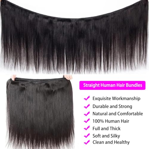 Straight Human Hair bundles 12A Grade 100% Unprocessed Brazilian Virgin Human Hair Weave 3 Bundles Deals Human Hair18 20 22 Inch Human Hair Bundles Natural Black Color
