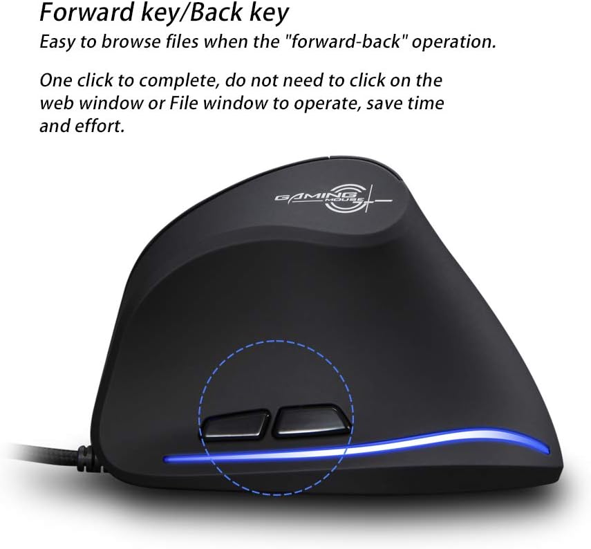 zelotes Vertical Ergonomic Mouse,3200DPI,6 Buttons,LED Illumination,Prevention Against Mouse Arm,USB Optical Wired Mice for Laptop,PC,Mac,Black
