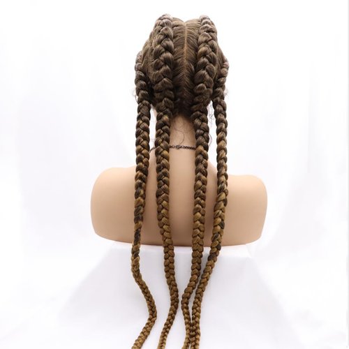 xiweiya 36”Long Blonde Brown Braided Wig 100% Hand Braided Brown Twisted Braids 360 Swiss Lace Front Wig Light Brown Double Dutch Braided Wigs with Baby Hairs for Women