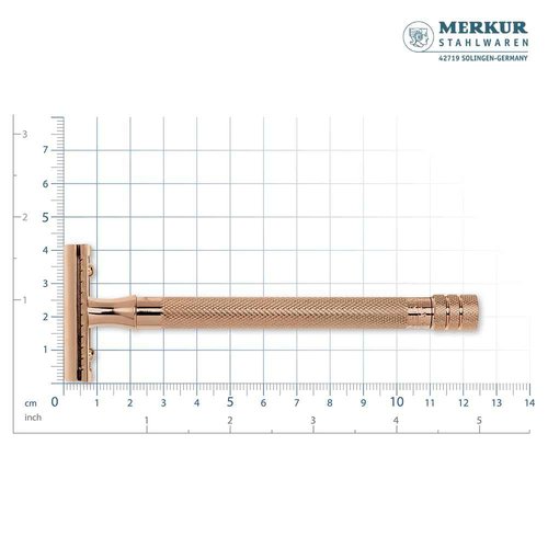 MERKUR 24G Safety Razor For Women with 10 Double Edge Blades | Extra Long Handle | Three-piece Razor | Straight Cut | Rose Gold Finish | Made in Germany
