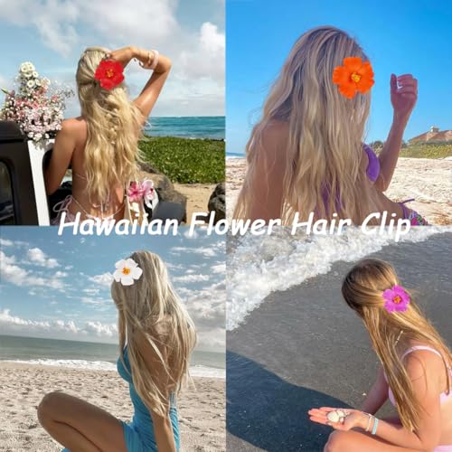 4Pcs Hawaiian Flower Hair Clips for Women Plumeria Hair Accessories Summer Beach Flat Hair Clips Alligator Clips Hibiscus Flowers Hair Barrettes for Wedding Holiday Beach Hair Styling Decoration
