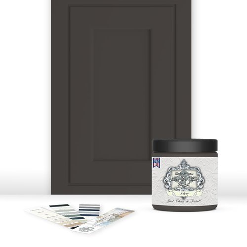 ALL-IN-ONE Paint, Durable cabinet and furniture paint. Built in primer and top coat, no sanding needed. Includes our 30 featured color card - Abbey (warm gray), 8oz Sample