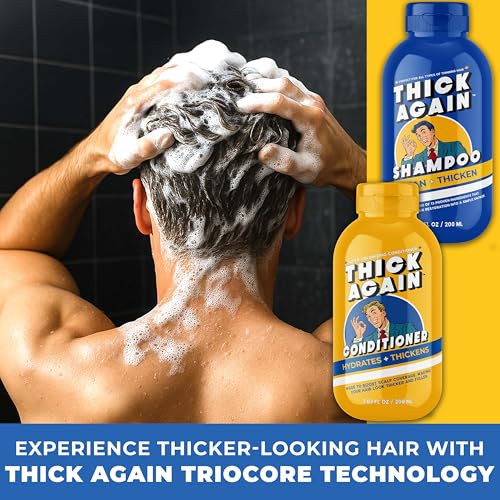 Men's Hair Thickening Shampoo & Conditioner System with TrioCore Scalp Care Technology - Natural Solution for Fuller, Thicker-Looking Hair - Biotin Formula (30 Day, Sandalwood)
