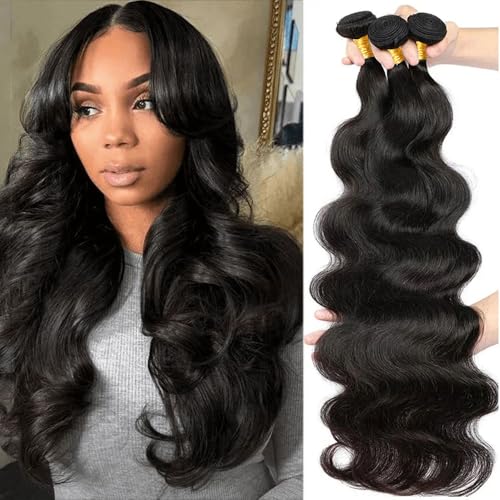 PerisModa Body Wave Bundles Human Hair 16 18 20 Inch 1PC 100% Human Hair Bundles Unprocessed Brazilian Virgin Hair Bundle 12A Body Wave Human Hair Extensions Natural Black