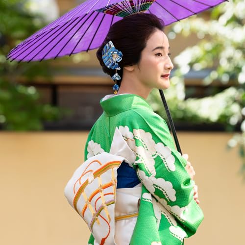 1 Pair Japanese Style Hair Clips Sector Tassel Hair Accessories Flower Kimono Traditional Hairpins Barrette Cherry Blossom Hair Clamp Bride Hanfu Accessory for Womens (Dark Blue)