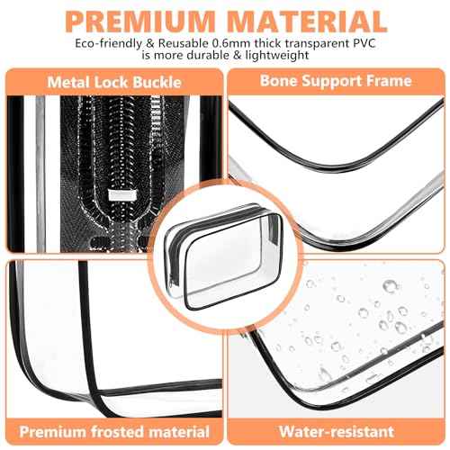 AURUZA Clear Makeup Bag,Portable Travel Toiletry Bags with Zipper, TSA Approved Clear Organizer Bags, PVC Cosmetic Pouch for Airport Airline Compliant