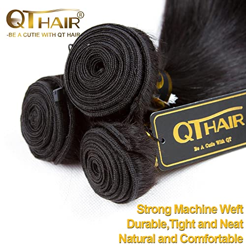 QTHAIR 16A Brazilian Straight Human Hair 3 Bundles (12 14 16inch,300g) Brazilian Virgin Hair Straight Human Hair Extensions Unprocessed Brazilian Straight Hair Weave for All Women
