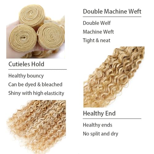 Blonde Bundles Human Hair Honey Blonde Bundles 613 Water Wave Bundle 22 24 26 inch LadrXadr P27/613 Human Hair Bundle