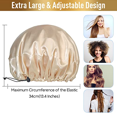 Shower Cap, Adjustable Shower Caps for Women, Extra Large Upgrade Double Waterproof Layers Hair Cap, Bath Caps Shower Hat Women Girls Adult Hair Protection Suitable for All Lengths and Thickness