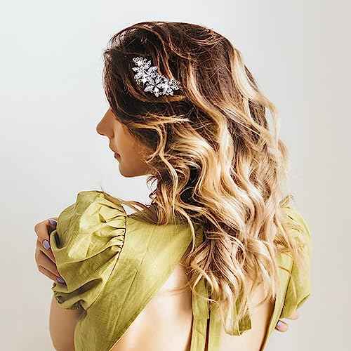 Teaaha 2 PCS Rhinestone Hair Clips, Silver, Floral Style, for Women's Wedding, Bridal, Party, Dance, Prom, Pageant, Bridesmaids, Formal Occasions, Gift, 2 Count