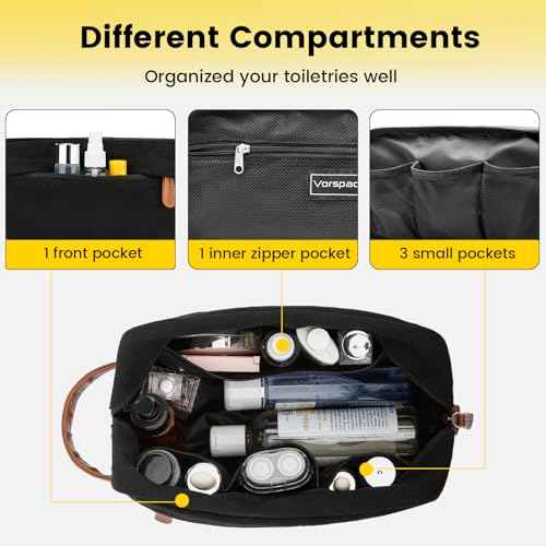 Vorspack Travel Toiletry Bag - Hanging Toiletry Bag for Men Water Resistant Canvas Shaving Bag with Large Capacity for Travel - Black