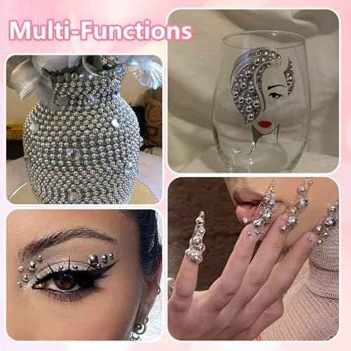 Silver Pearls for Crafting, Flatback Pearl for Nails 7 Sizes Half Round Nail Art Pearls ABS Pearl Beads Gems for Nails Art DIY Crafting Face Hair Manicure DIY
