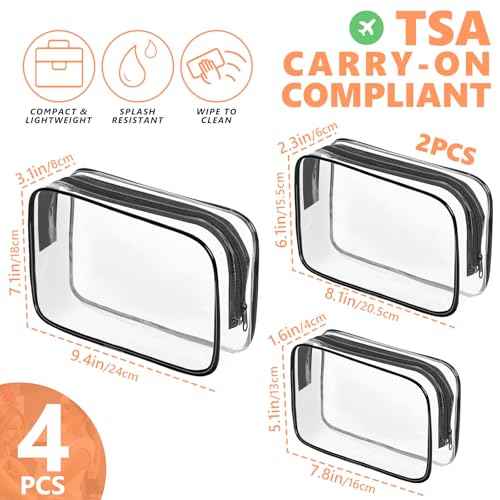 AURUZA Clear Makeup Bag,Portable Travel Toiletry Bags with Zipper, TSA Approved Clear Organizer Bags, PVC Cosmetic Pouch for Airport Airline Compliant