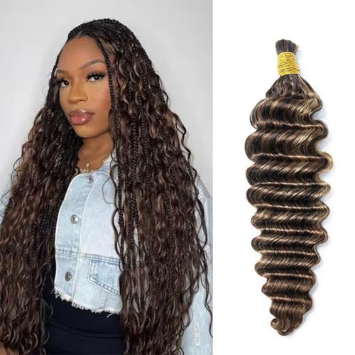 Human Hair for Boho Braids 100G Boho Braiding Human Hair #4/27/30 Deep Wave 100% Brazilian Human Braiding Hair 20 Inch