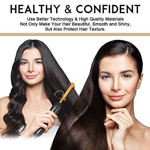 NICEMOVIC Ceramic Heating Hair Straightener Comb - Hot Pressing Brush for Natural Black Hair, Beard Wigs, and Curling (Gold)