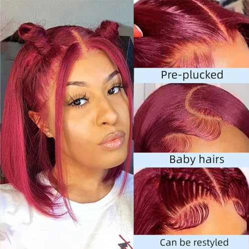 Burgundy Bob Wig - Glueless, Pre-Plucked 150% Straight 4x4 Lace Front Wig, 12 Inch