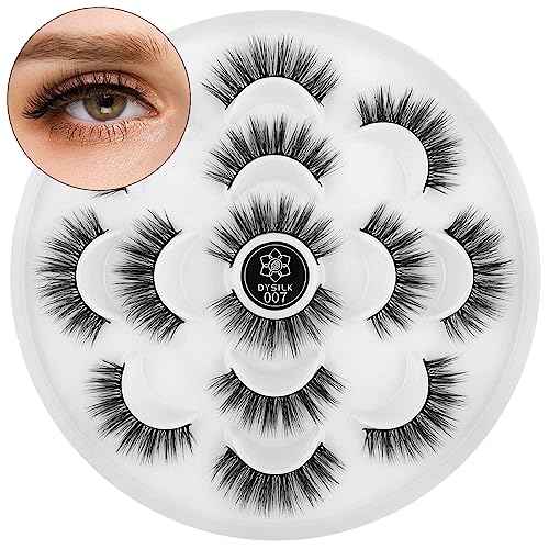 DYSILK False Lashes Fake Eyelashes - Mink Lashes Fluffy 7 Pairs 6D Mink Lashes Wispy Faux Mink Eyelashes Lashes Natural Look Eye Lashes Long Lashes Pack Reusable Eyelashes |007